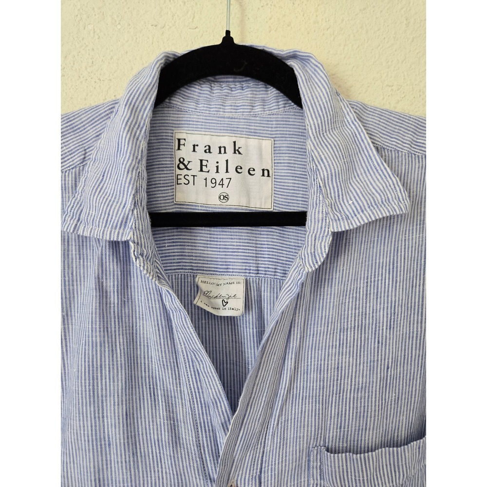 Frank & Eileen Mackenzie Oversized Linen Shirt Blue Stripe OS Woven in Italy - Picture 6 of 13